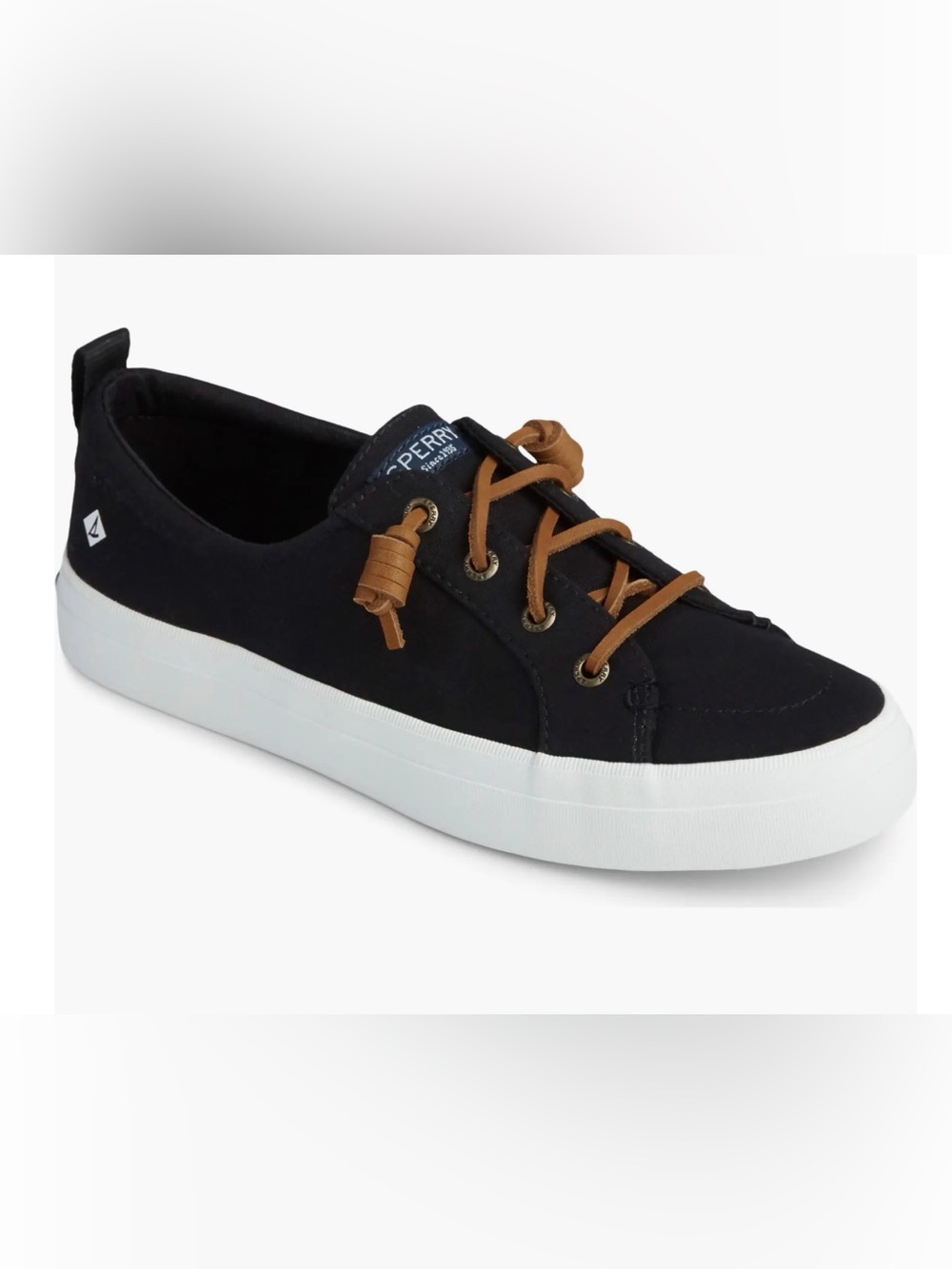 Sperry Women’s Crest Vibe Main Black Canvas Boat Shoe with Tan Laces size 6